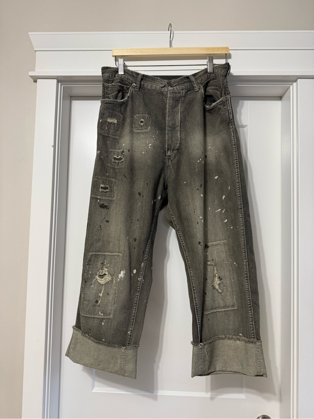 Magnolia Pearl Distressed Gray Painted Jeans
